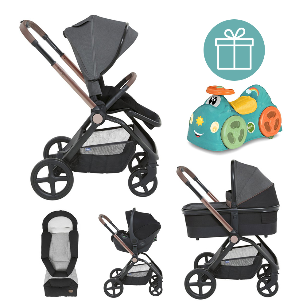 CHICCO Kočík kombinovaný Mysa 3v1 Black Satin + odrážadlo Chicco All around ZADARMO 